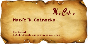 Mazák Csinszka névjegykártya